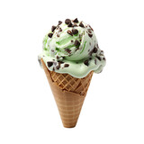 scoop of mint chocolate chip cone ice cream isolated on transparent background Remove png, Clipping Path, pen tool