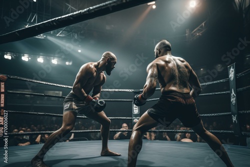 MMA fights happen in a ring for audience viewing. Generative AI photo