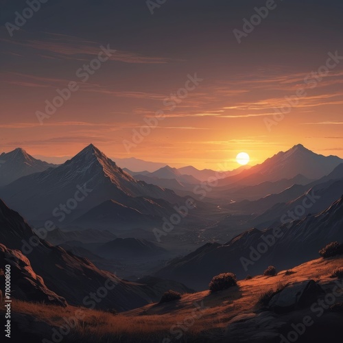 Panorama of Sunset view in the Mountains