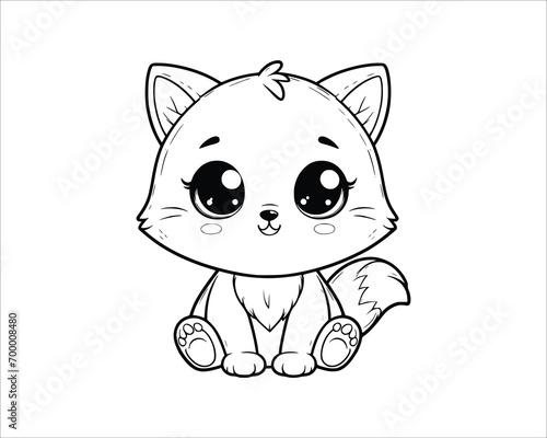 Cute Cartoon Character of cat for coloring book without color  outline line art.  Printable Design. isolated white background