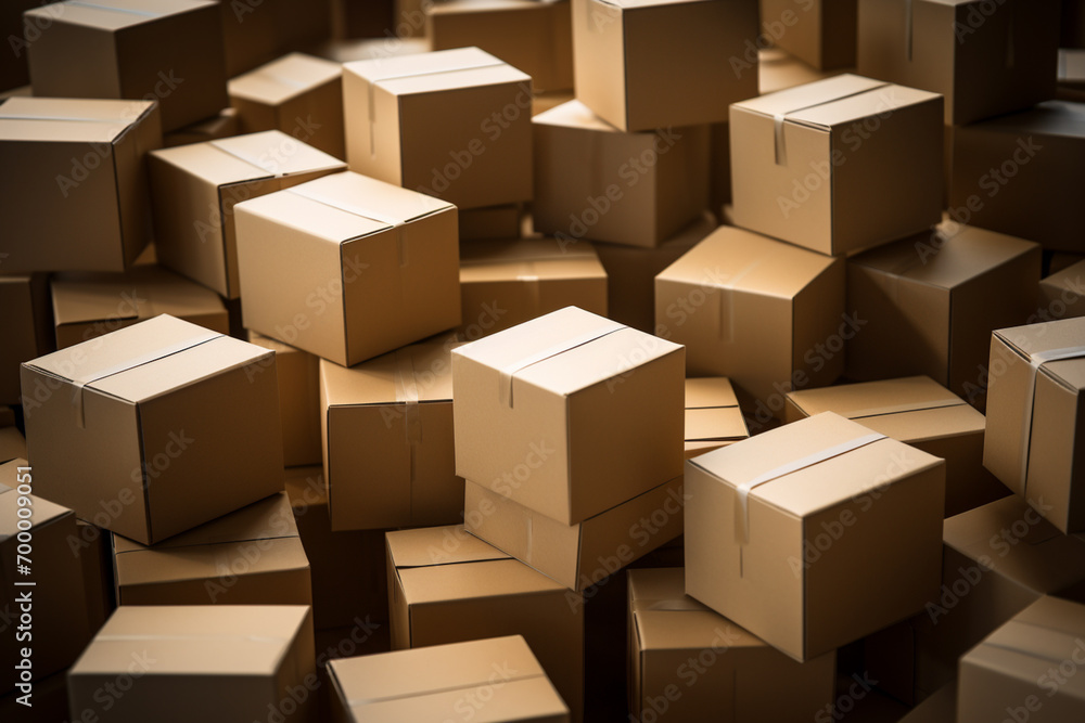 a pile of parcel boxes in the warehouse a pile of parcel boxes in the warehouse
