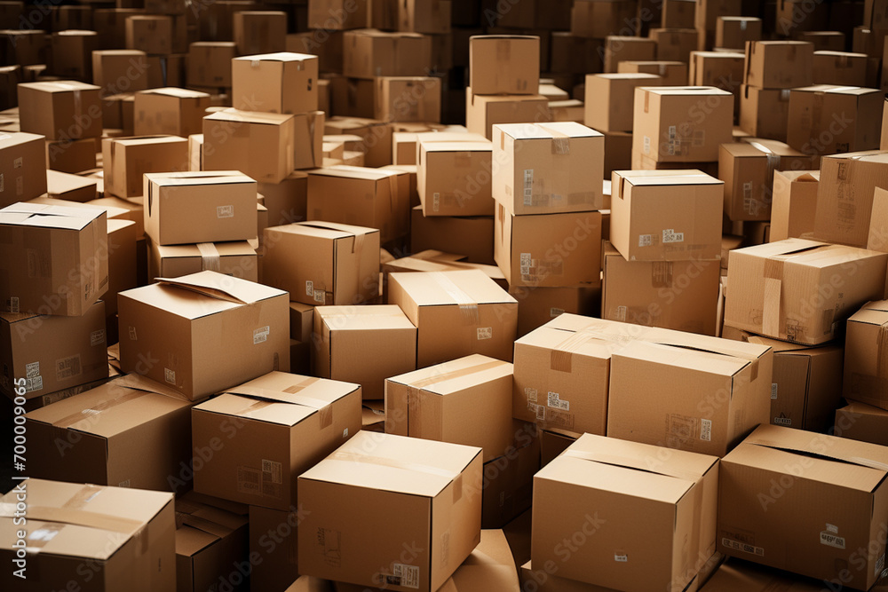 a pile of parcel boxes in the warehouse a pile of parcel boxes in the warehouse