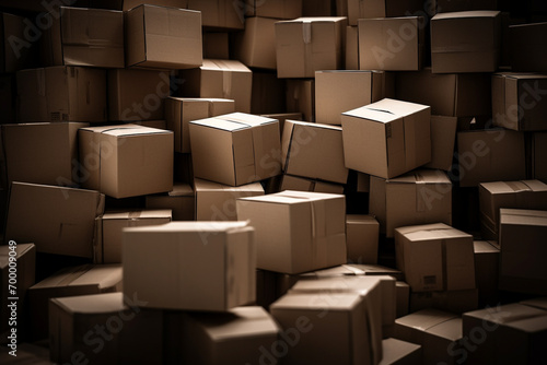a pile of parcel boxes in the warehouse