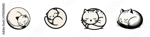 Lazy spotted cat sleeping on pillow black and white 2D line cartoon character. Cute kitten isolated vector outline animal. Comfortable pet. Kitty laying down monochromatic flat spot illustration