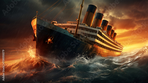 Titanic in storm ocean