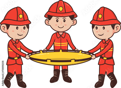 Clip Art Fireman Team Male Character with Safety Net, Profesi Pemadam Kebakaran