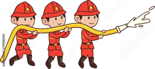 Clip Art Firefighter Team Male Character with Water Hose, Profesi Pemadam Kebakaran photo