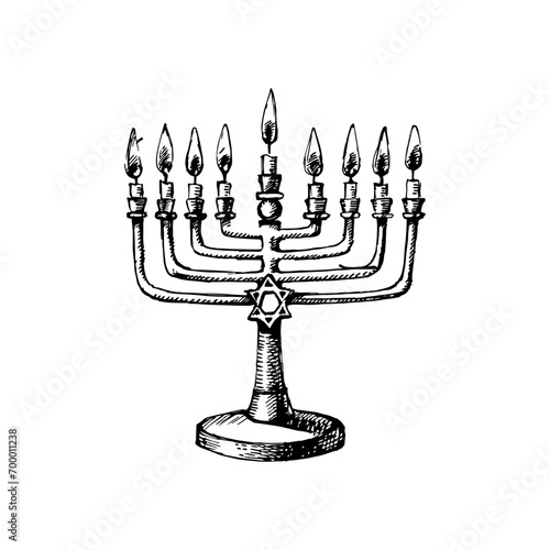 Hand drawn sketch Hanukkah background. Israel festival card. 