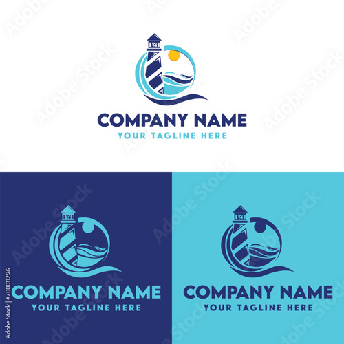 Light house Logo, Light house and waves logo