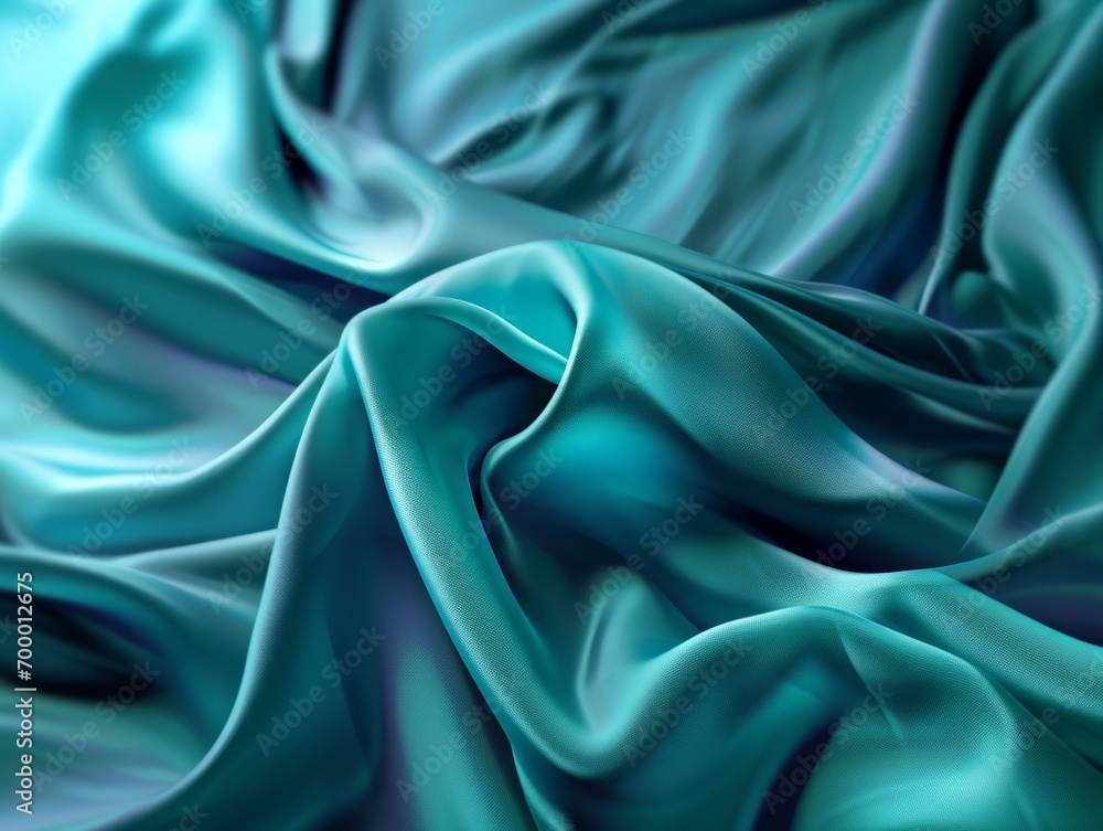 Fototapeta premium Blue satin background with drapery and folds. 3d rendering Generative AI