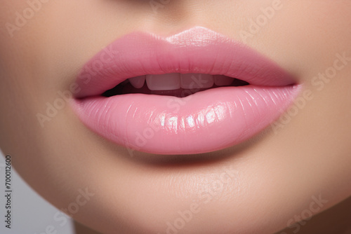 a close up of a woman's pink lips