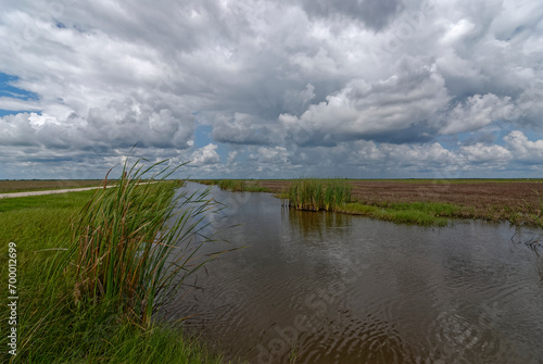Small Freshwater lake and River courses pass through the Coastal Prairie of the San Bernard National Wildlife Refuge on the Gulf Coast of Texas.