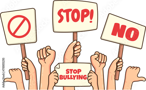 Hands People Crowd doing Campaign Against Intimidation Holding Bullying Board