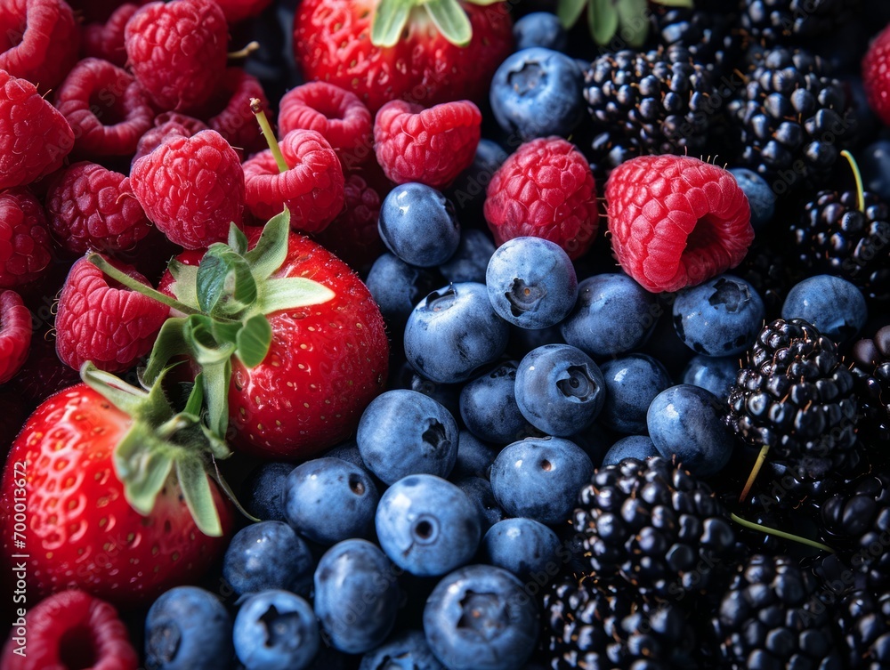 Fresh berries background. Blueberries, raspberries, blackberries and strawberries Generative AI Fresh berries background. Blueberries, raspberries, blackberries and strawberries Generative AI