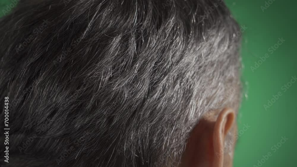 The balding head of a gray-haired man The balding head of a gray-haired man