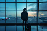 a male passenger standing at the airport bokeh style background