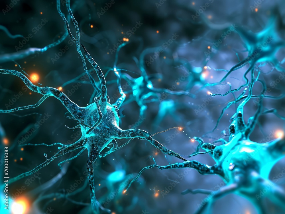 Neuron cell. 3d illustration of neuron cell with neurons activity Generative AI