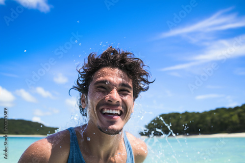 a man swimming in the sea bokeh style background © toonsteb