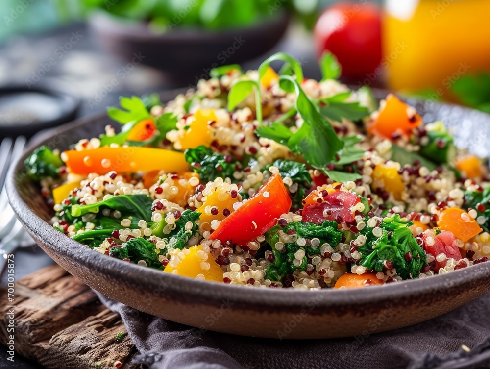 Tabbouleh salad with quinoa, bell pepper, tomatoes and parsley Generative AI Tabbouleh salad with quinoa, bell pepper, tomatoes and parsley Generative AI