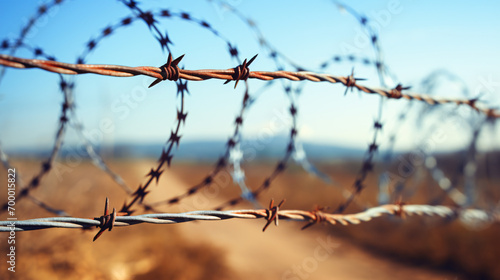 Barbed wire on the US state border. Background photo