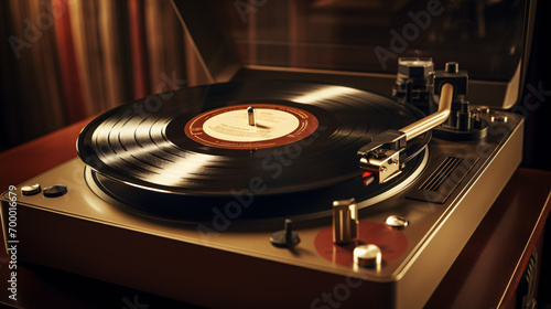 Close up of a Retro style vintage record player in sepia colors 