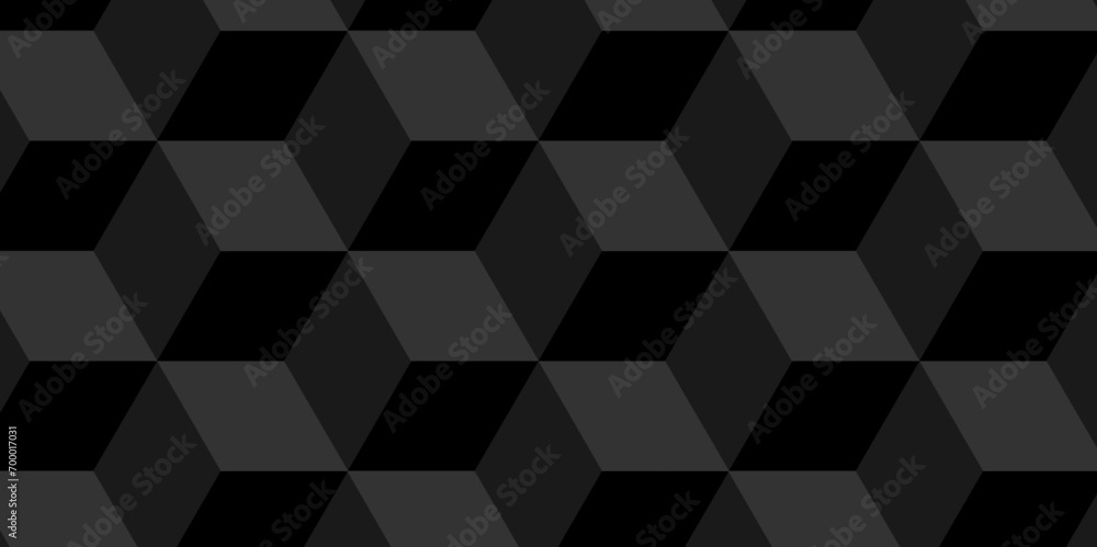 Black and gray seamless pattern Abstract cubes geometric tile and mosaic wall or grid backdrop hexagon technology. Black and gray geometric block cube structure backdrop grid triangle background. - obrazy, fototapety, plakaty 