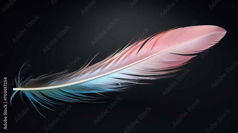 Close up of a single pastel colored feather isolated on a single color background Close up of a single pastel colored feather isolated on a single color background