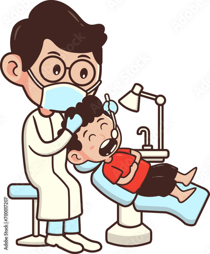 Clip Art Male Dentist Character in White Coat Checking Patient's Teeth
