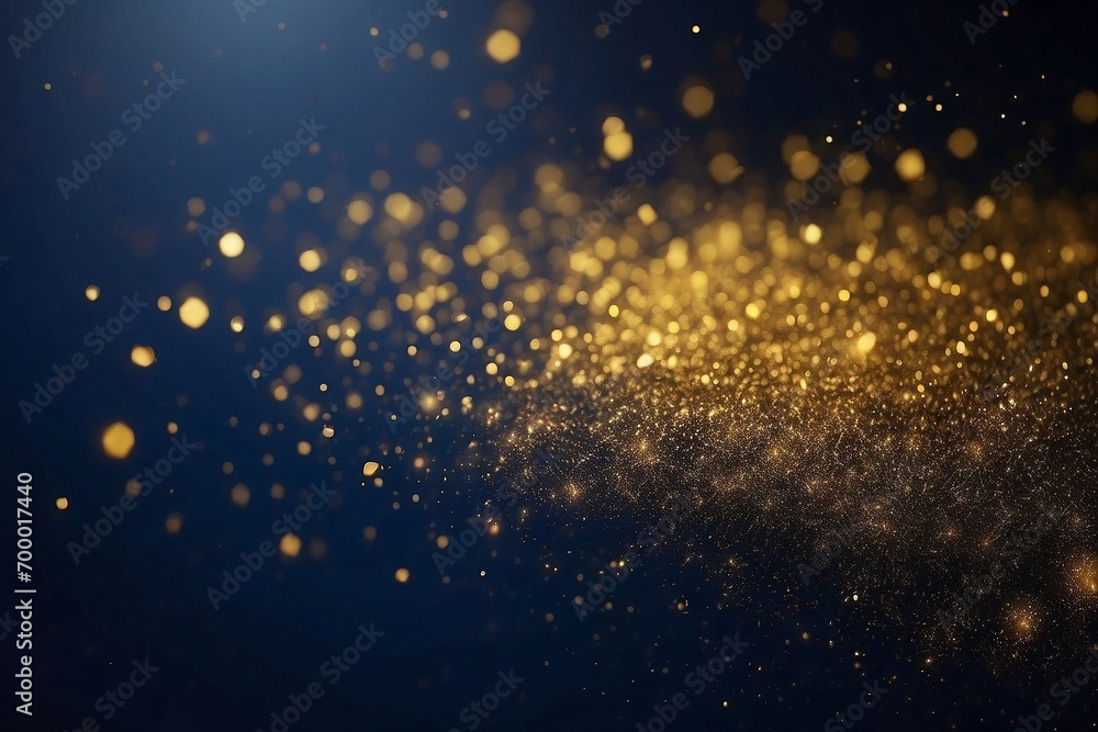 Golden light shine particles bokeh on navy blue background.  Abstract background with Dark blue and gold particle.