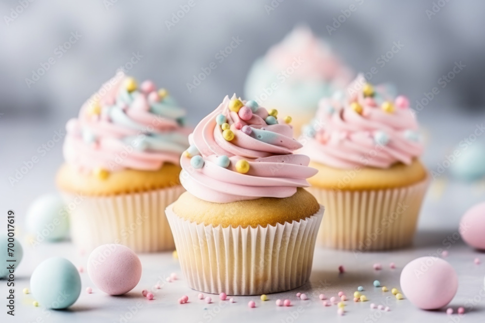 Decorated pastel colors cupcakes for Easter celebrations