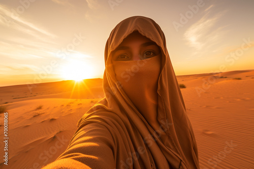 a woman selfie at sahara desert