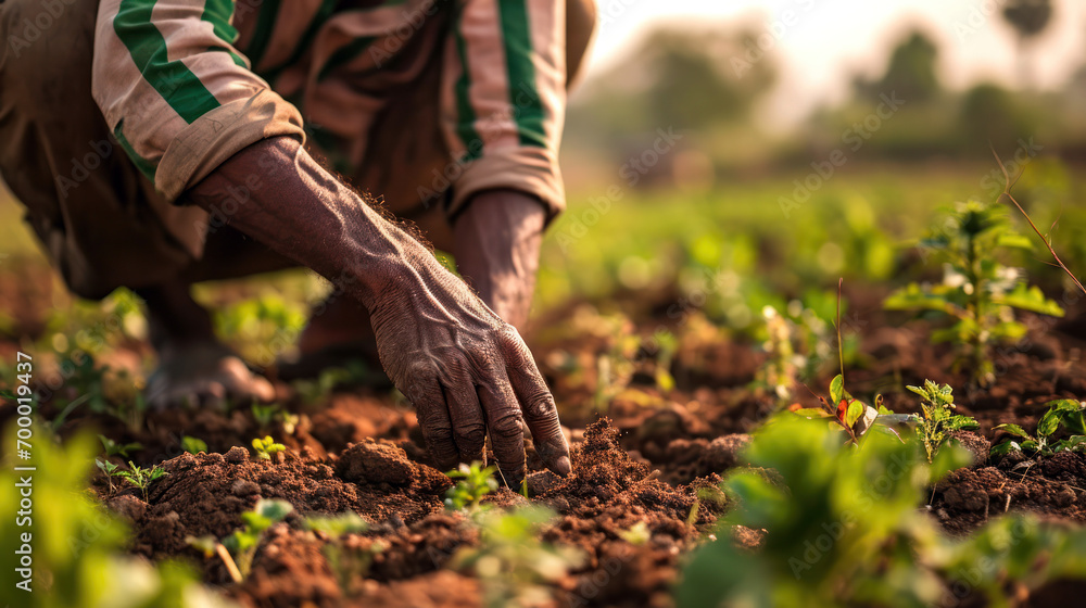 Indian farmer planting a plant Indian farmer planting a plant