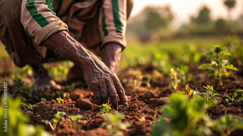 Indian farmer planting a plant