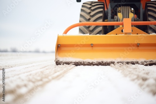 plow blade close-up, snow being pushed aside