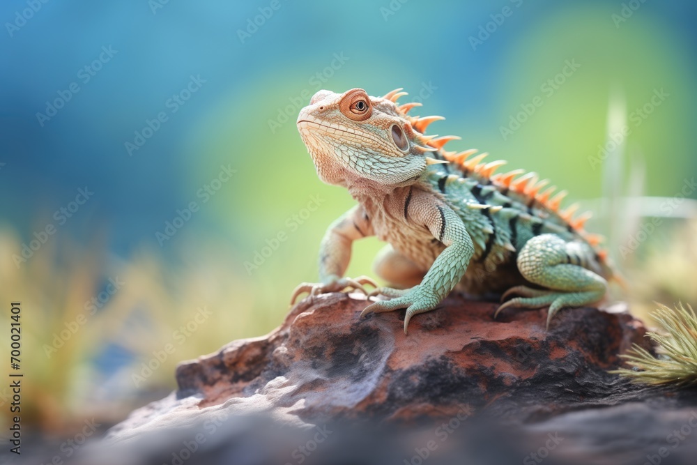 Fototapeta premium partially shaded bearded dragon on rough terrain