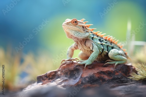 partially shaded bearded dragon on rough terrain © Natalia