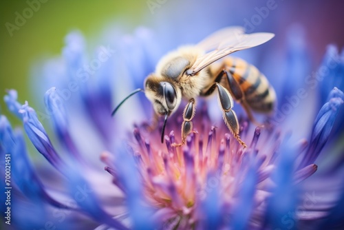bee working on a blue cornflower