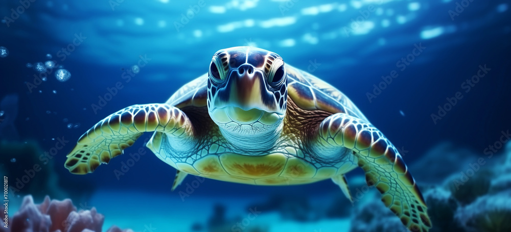 Fototapeta premium Majestic Sea Turtle Gliding Through the Waves