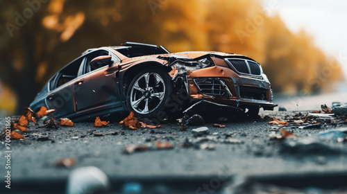 Broken car in an accident. Crash on the road. Background