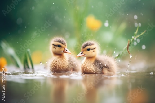 wet ducklings shaking off water