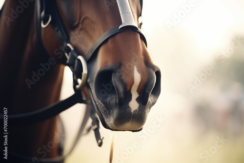 steam from horses nostrils in cool air photo