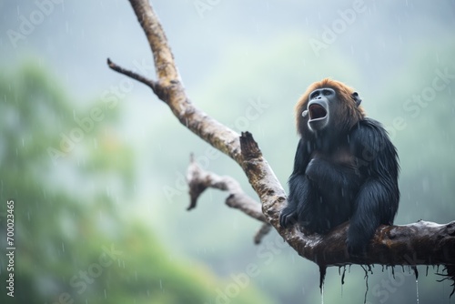 howler monkey calling during a misty morning photo