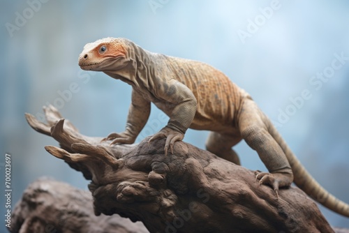 komodo dragon climbing over a boulder