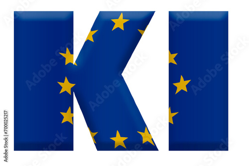 Digitales Komposit. KI (Künstliche Intelligenz) mit einer Überlagerung der europäischen Flagge.  photo