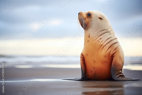 lone sea lion looking out to sea