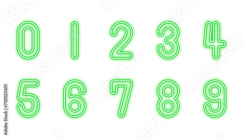 グリーンの明るいネオンの数字。光る文字素材。