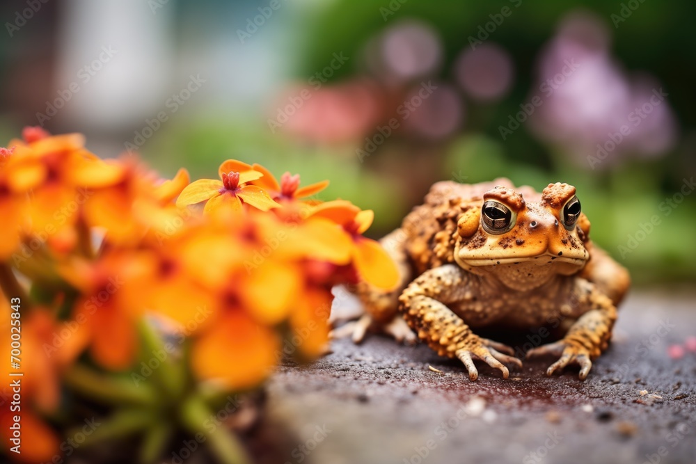 Obraz premium toad beside garden flowers