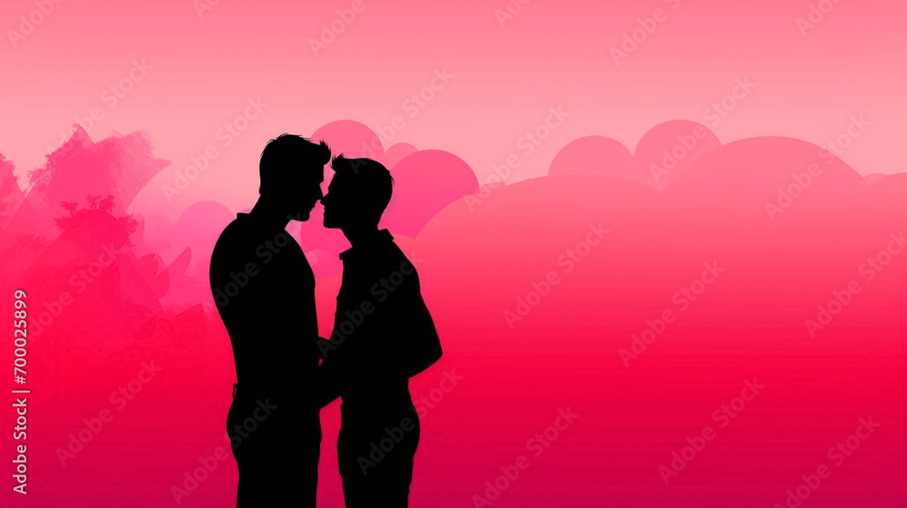 copy space, simple vector illustration, silhouette of a gay male couple hugging, valentine's poster, red and pink tones. Beautiful background or for valentine’s day. Beautiful background. Valentine’s copy space, simple vector illustration, silhouette of a gay male couple hugging, valentine's poster, red and pink tones. Beautiful background or for valentine’s day. Beautiful background. Valentine’s