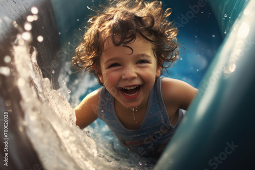 a child playing with water in a slide