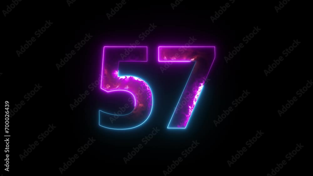 Neon number 57 with alpha channel, number fifty seven Neon number 57 with alpha channel, number fifty seven